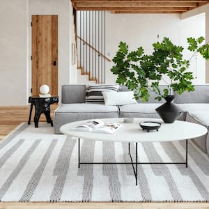 Emily Henderson Hyperion Tasseled Cotton and Wool Ivory 4 ft. x 6 ft. Indoor/Outdoor Patio Rug