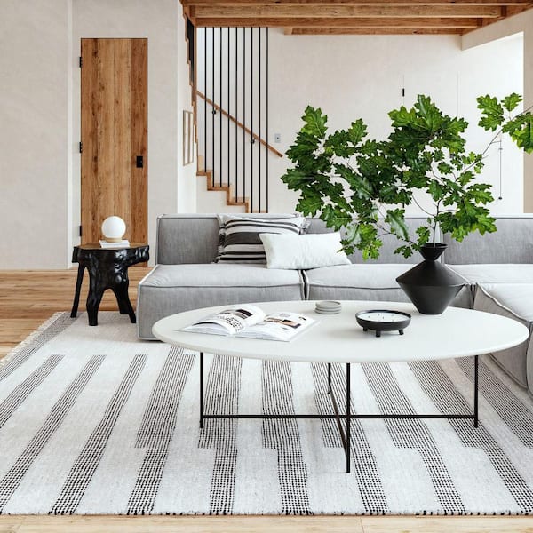 Hyperion Tasseled Cotton and Wool Ivory 5 ft. x 8 ft. Indoor/Outdoor Patio Rug