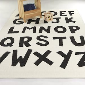 Beta Cream 4 ft. 4 in. x 6 ft. Letters Indoor/Outdoor Area Rug