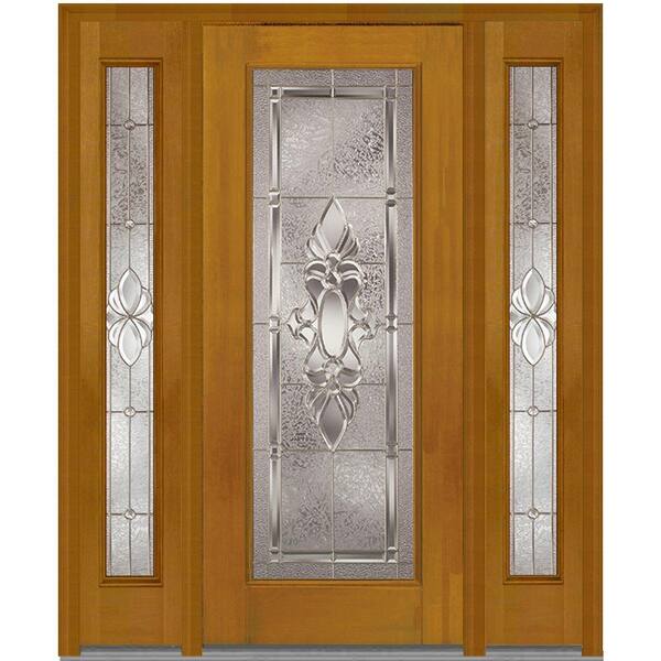 MMI Door 64 in. x 80 in. Heirloom Master Right-Hand Full Lite Decorative Fiberglass Mahogany Prehung Front Door with Sidelites