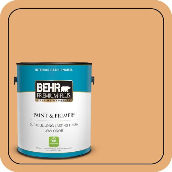 BEHR PREMIUM PLUS 1 gal. #PMD-75 Autumn Gourd Satin Enamel Low Odor Interior Paint & Primer