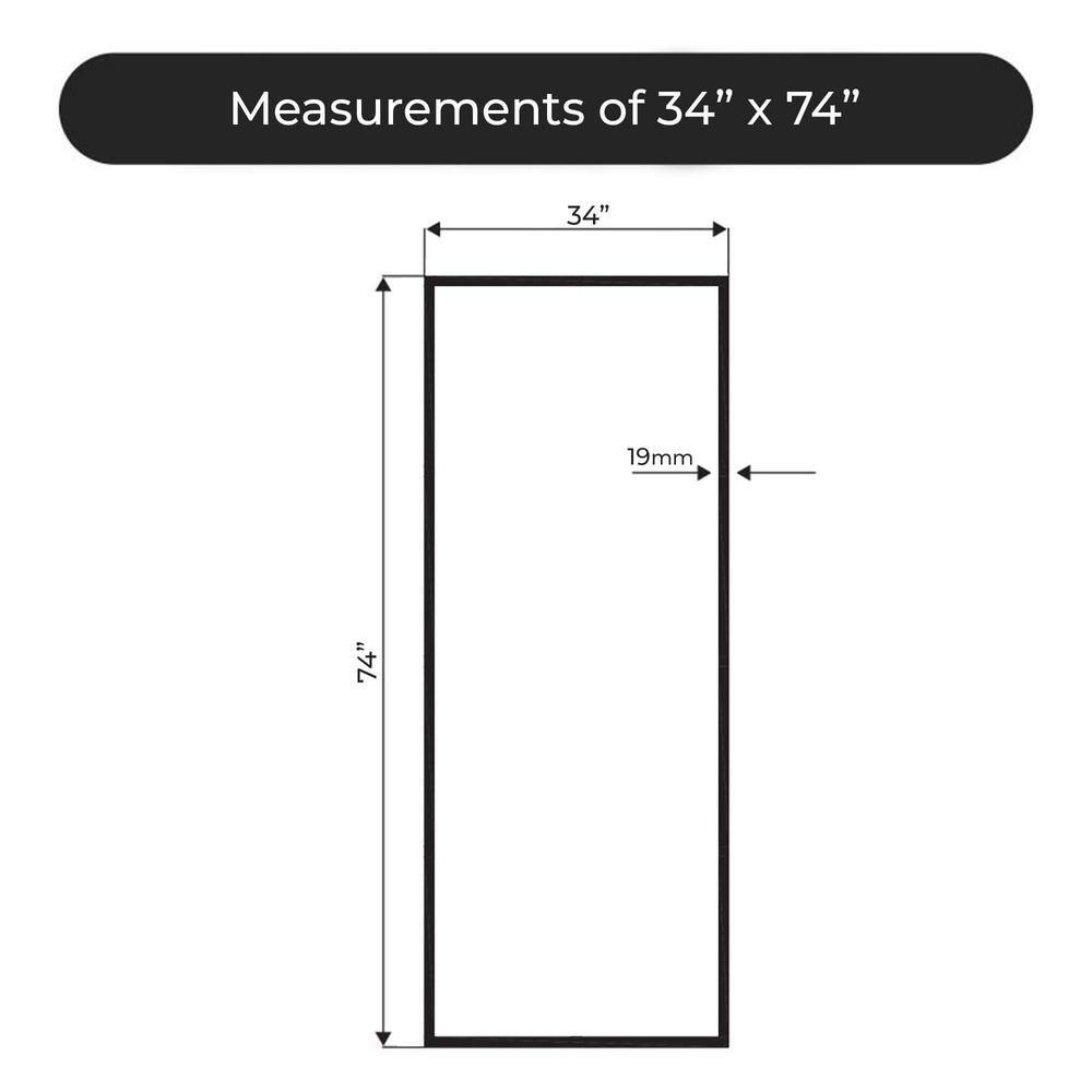 Velvon 34" x 74" Matte Black Framed Fixed Glass Shower Panel