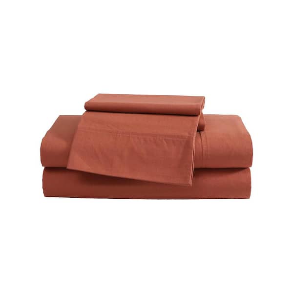 Eddie Bauer EB Peached Percale 4 Piece Orange Cotton Full Sheet Set