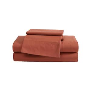 EB Peached Percale 4 Piece Orange Cotton Queen Sheet Set