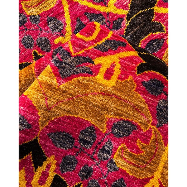 Arts and Crafts 8 ft. x 10 ft. Pink  Floral Wool Indoor Area Rug