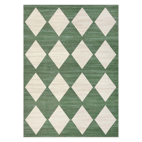 Modern Geometric Diamond Non-slip Thin Washable Foldable Bedroom Laundry Home Decor Dark Green 8 ft. x 10 ft. Area Rug