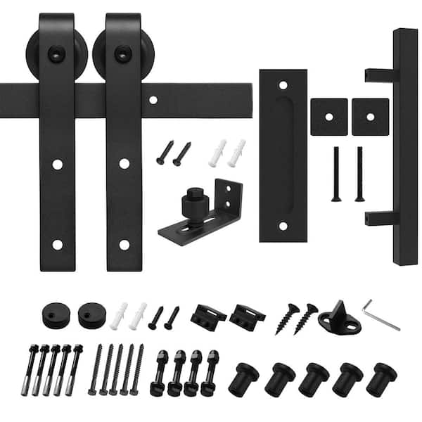 Movisa 8 ft./96 in. J-Shaped Sliding Single Barn Door Hardware Kit with Square Handle