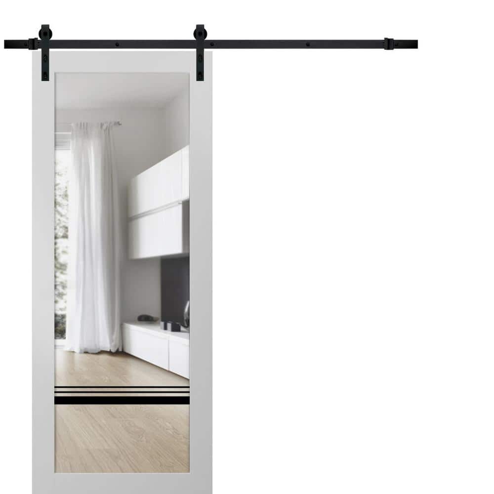 Assembly Required 36 in. x 84 in. 1-Panel Clear Glass White Solid Wood Sliding Barn Door with Hardware Kit price history on PriceWatchPro
