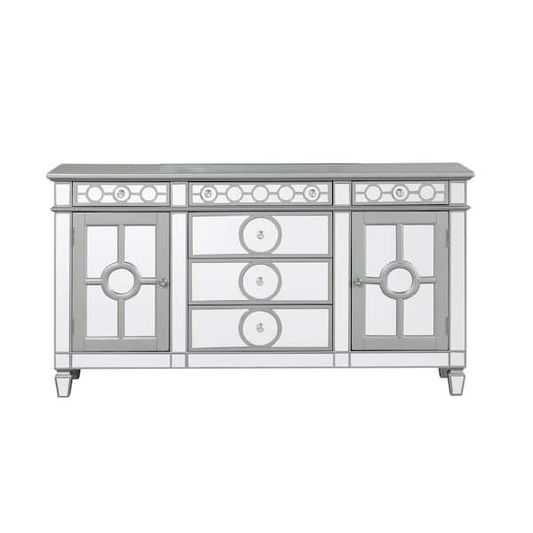 AndMakers Geneva Silver Champagne Wood 66 in. Buffet with Mirror Fronts