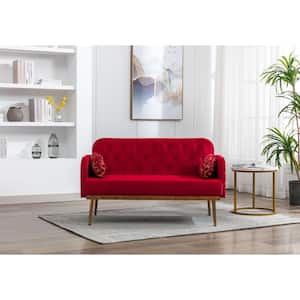 Modern 55.12 in. W Straight Arms Velvet Polyester Straight Red Sofa For Accent Loveseat Tufted Back with Metal Feet