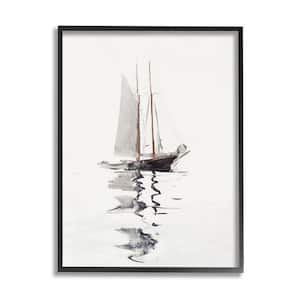 Tranquil Sailboat Vessel Floating Lone Ocean Reflection by Lettered and Lined Framed Nature Art Print 30 in. x 24 in.