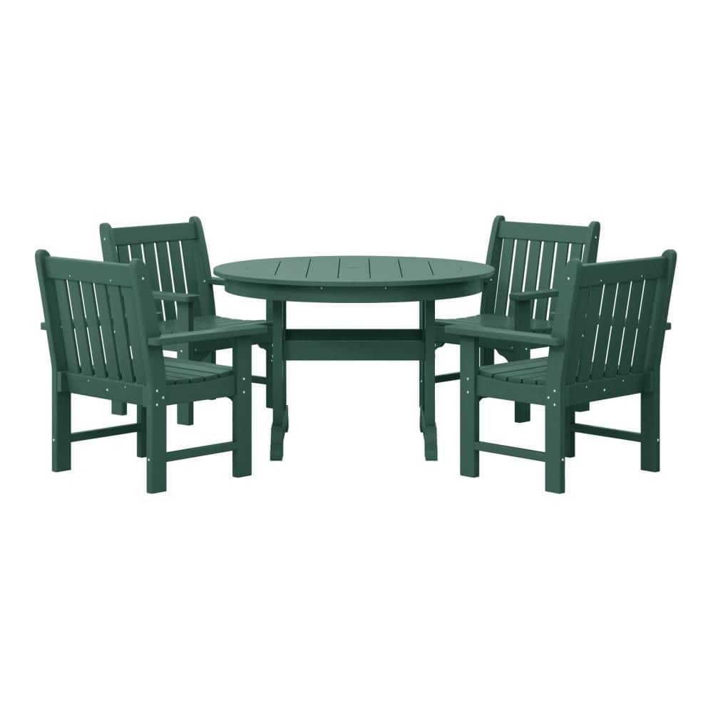 Laguna 5-PC Outdoor Patio Poly Plastic Fade Resistant Garden Arm Chair and Round Trestle Table Dining Set in Dark Green price history on PriceWatchPro