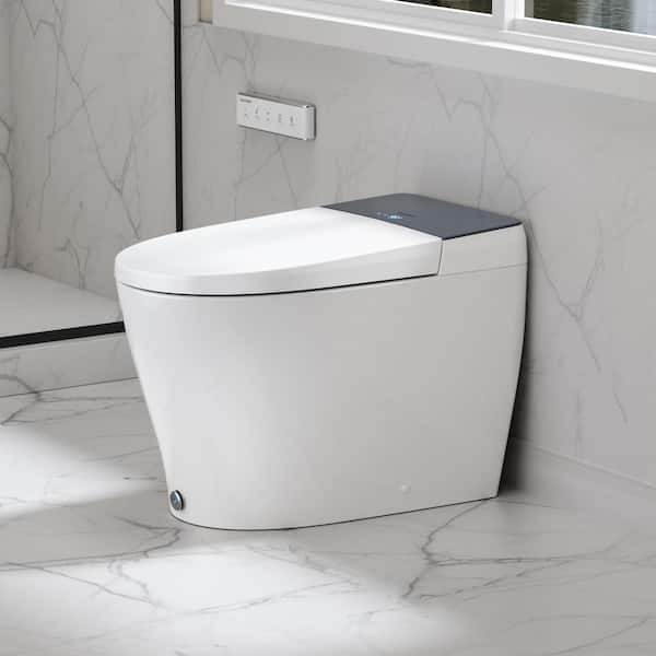 Elongated Electric Bidet Toilet 1.06 GPF in Silver with Auto Open, Auto Flush and Foot Kick Button for Modern Home