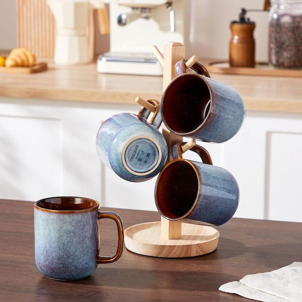 vancasso 16 oz. Grayish-blue and Golden-bronze Stoneware Mug (Set of 4)  Coffee Mugs Tea Coffee Cups Dishwasher and Microwave Safe  VC-ONION-GB-4DBZ-FC