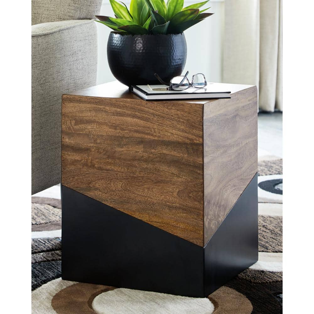 Trailbend Two-Tone Brown and Gunmetal Wood Accent Table