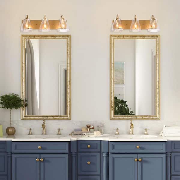 Laluz 3 Light Gold Vanity With, Clear Glass Bathroom Vanity Lights