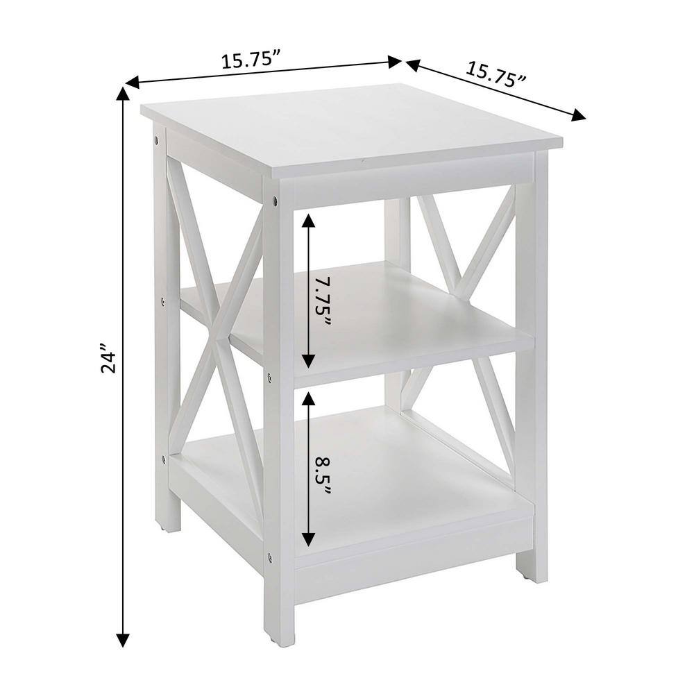 Coastal Farmhouse Chic White Square Wood End Table with Shelves