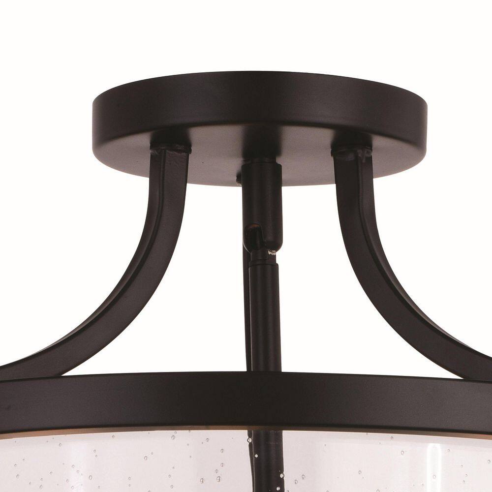 Holbrook 15.75" Matte Black & Satin Brass Drum Semi-Flush Mount with Clear Seeded Glass