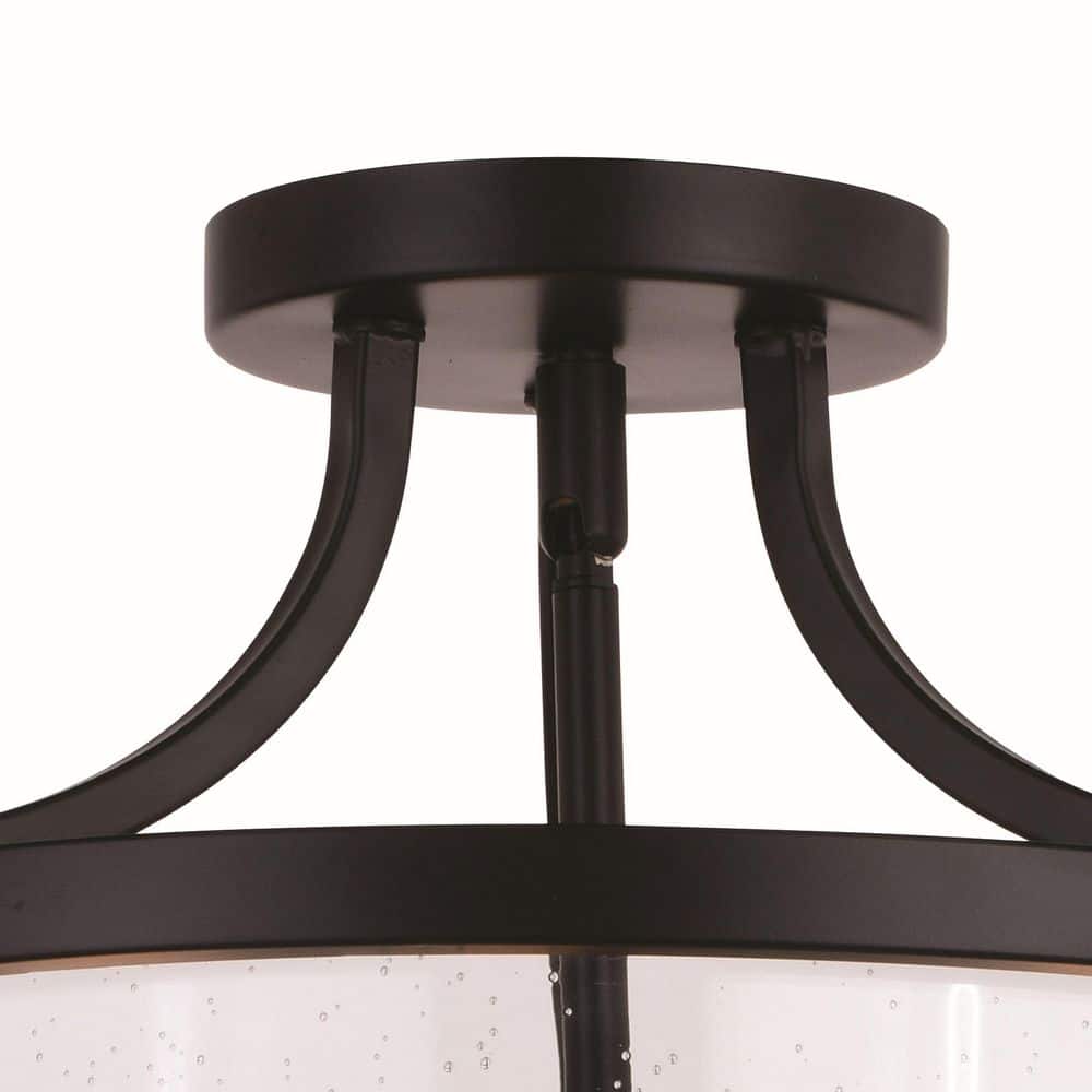Holbrook 15.75" Matte Black & Satin Brass Drum Semi-Flush Mount with Clear Seeded Glass