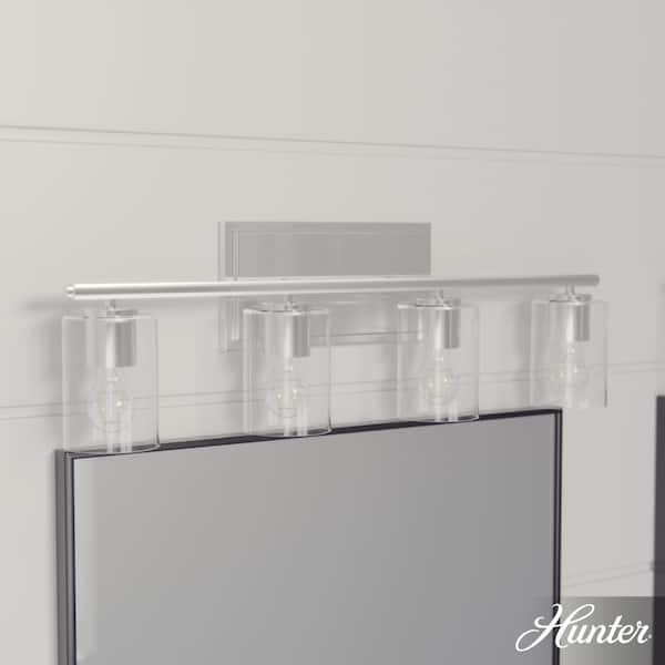 Hunter Kerrison 30 in. 4-Light Brushed Nickel Vanity-Light with Clear Seeded Glass Shades