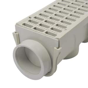 5 in. Pro Series Channel Drain End Cap/Outlet, Deep Profile, Connects to 3 in. Pipe, 4 in. Fittings, Lt. Gray Plastic
