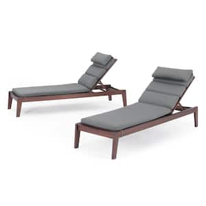 Vaughn Outdoor Wood Loungers with Sunbrella Charcoal Gray Cushion Covers (Set of 2)