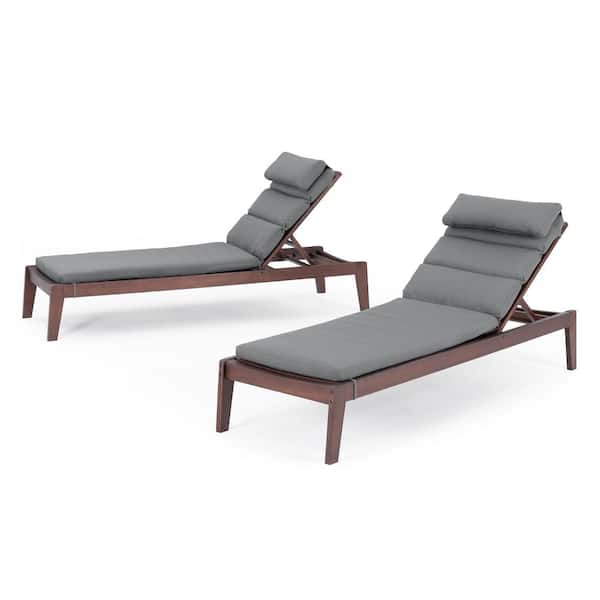 RST BRANDS Vaughn Outdoor Wood Loungers with Sunbrella Charcoal Gray Cushion Covers (Set of 2)