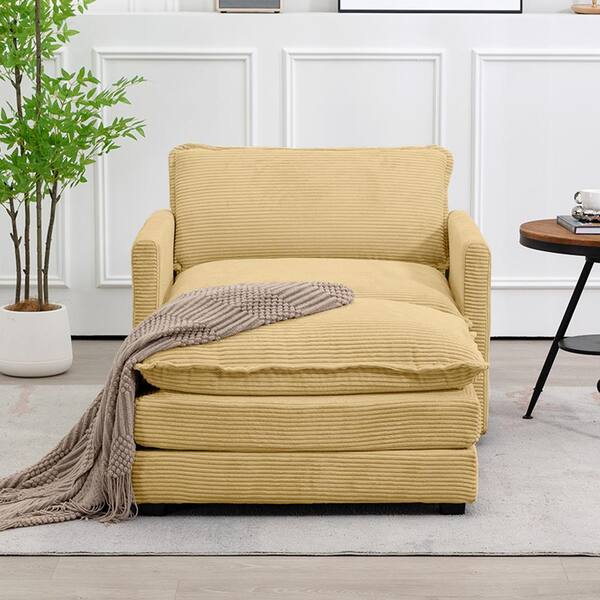 JEAREY Modern Yellow Corduroy Accent Armchair with Ottoman for