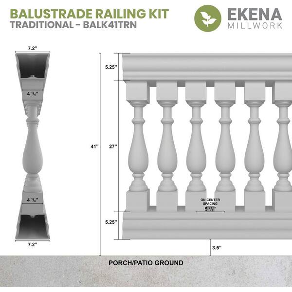 Ekena Millwork Fiberthane Traditional Balustrade 156 in. L x 41 in. H Fiberglass Railing Kit
