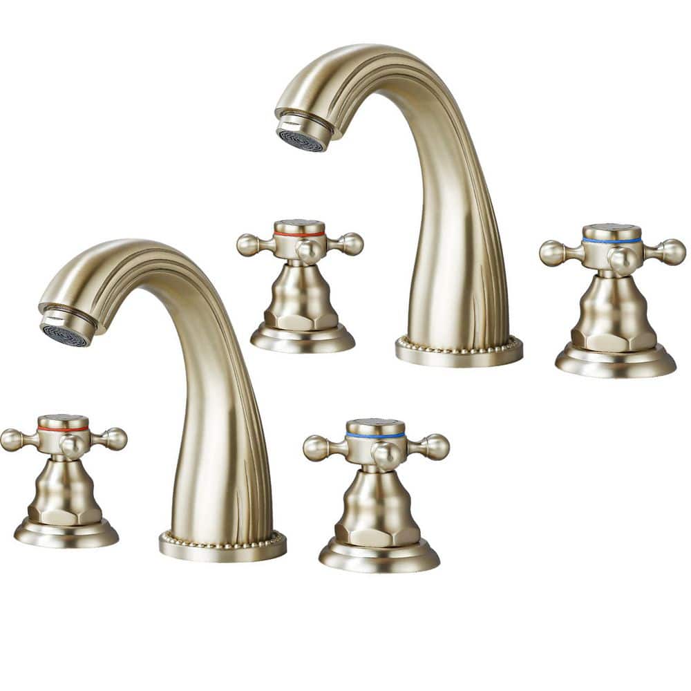 2 Handles 8 in. Widespread Bathroom Faucet 3-Hole Bathroom Sink Faucet in Brushed Gold(2-Pack) price history on PriceWatchPro