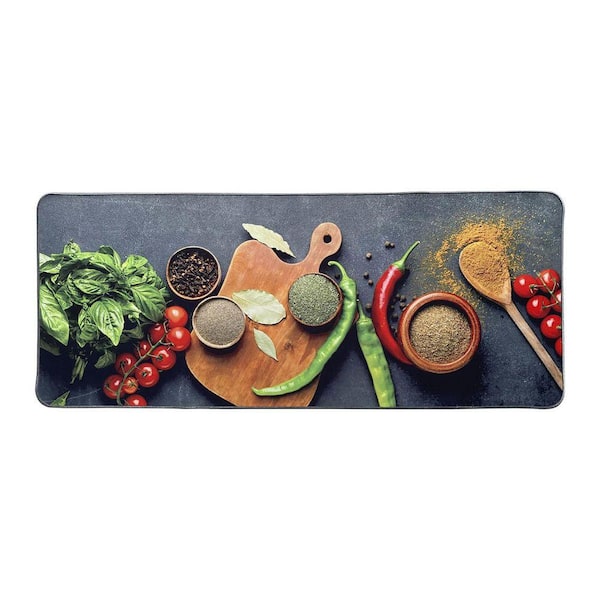 Spices Multicolored 48 in. x 20 in. Polyester Fresh Herbs and Spices Design Indoor Kitchen Mat
