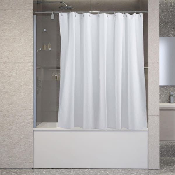 Poseidon 60 in. W x 59 in. H Fixed Frameless Splash Panel and Curtain Rod  Tub Door in Chrome with Clear Glass and Shelf