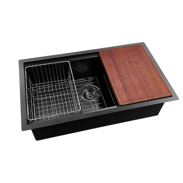 Santa Cruz 28 in. Undermount Single Bowl 18-Gauge Gun Metal Black Kitchen Sink and Cutting Board