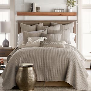Mills Waffle 3-Piece Taupe Cotton Full/Queen Quilt Set
