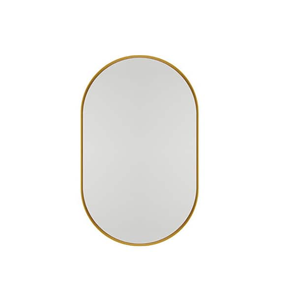 21 in. x 34 in. Gold Metal Oval Recessed Medicine Cabinet with Mirror and Adjustable Shelves