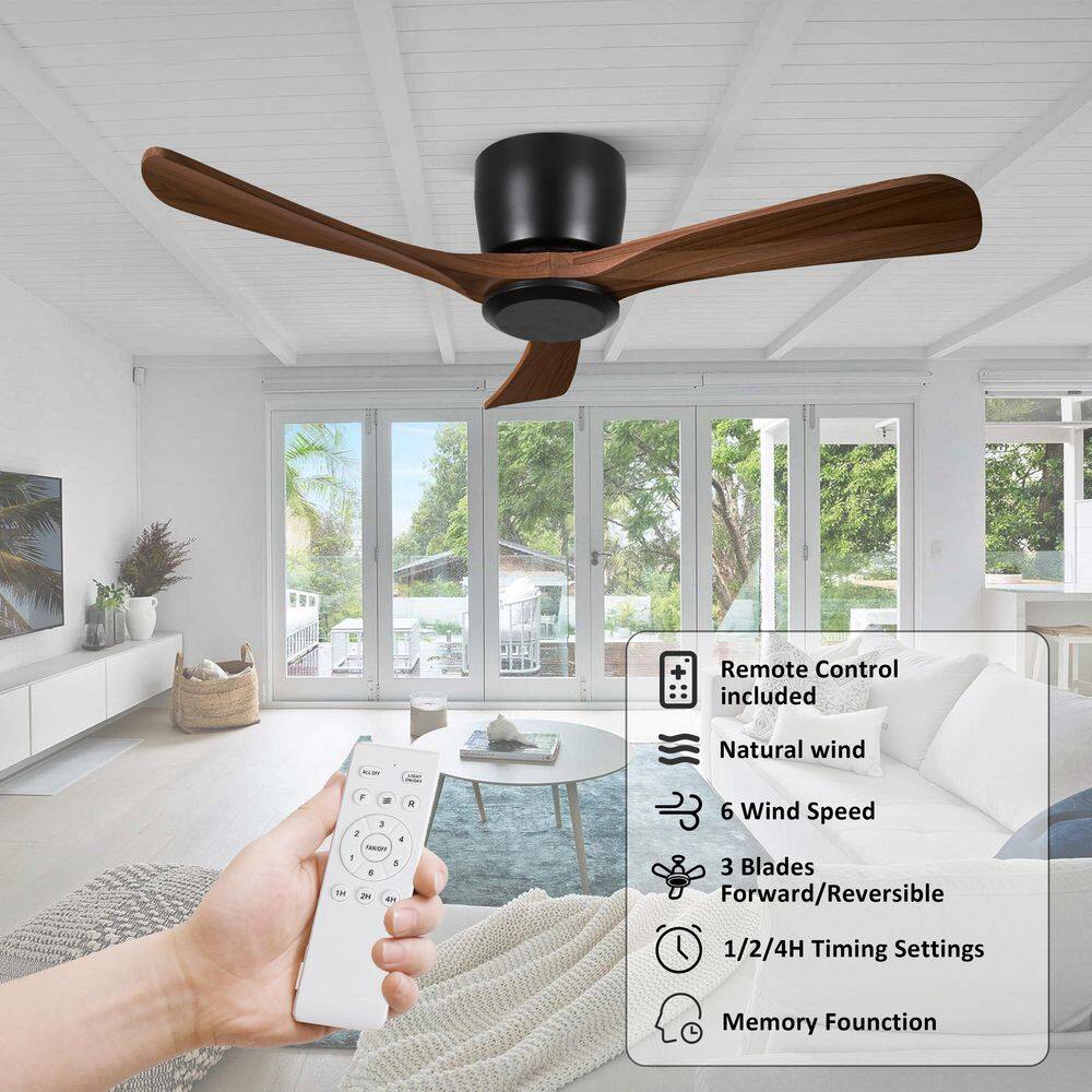 48 in. Black Steel Ceiling Fan with Brown ABS Blades and LED Light