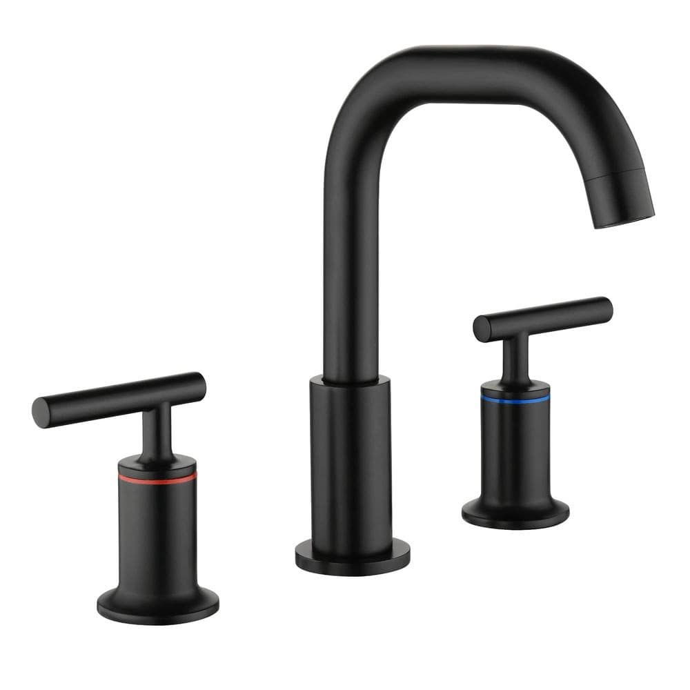 FLG 8 in. Widespread Double Handle Bathroom Faucet 3 Hole Brass Sink Faucets in Matte Black SS