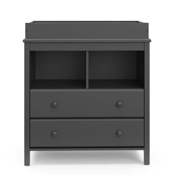 grey changing table dresser Storkcraft Alpine Gray 2 Drawer Kids (34.88 in. W x 17.60 in. D x 38.94 in. H) 03662-40G Kids clothes rental services near me