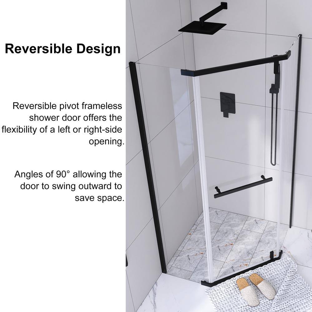 Matte Black Neo-Angle Frameless Pivot Shower Door with Clear Glass