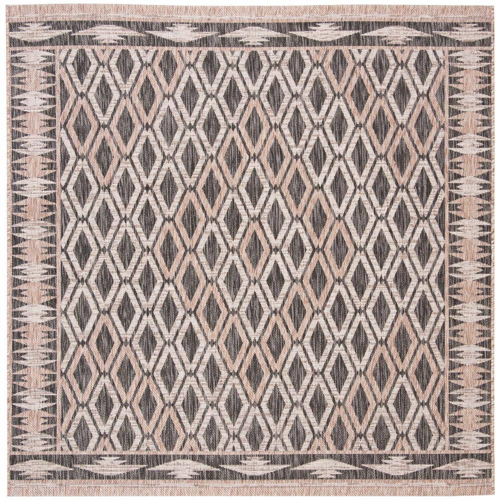 Square Black Synthetic Flat Woven Area Rug, 6'7" x 6'7"