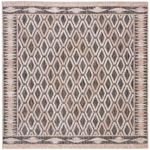 Courtyard Black/Natural 7 ft. x 7 ft. Square Border Indoor/Outdoor Patio  Area Rug