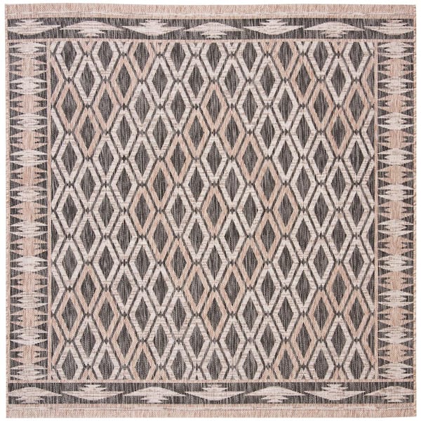SAFAVIEH Courtyard Black/Natural 7 ft. x 7 ft. Square Border Indoor/Outdoor Patio  Area Rug