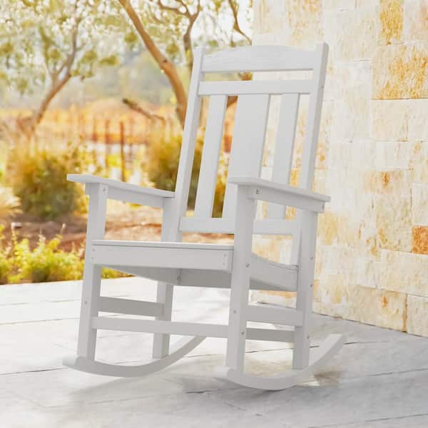 OrangeOne Orlando White Poly Plastic All Weather Resistant Outdoor Indoor Proch Rocker Patio Outdoor Rocking Chair