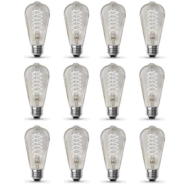 Feit Electric 60-Watt Equivalent ST19 Dimmable Spiral Filament Clear Glass E26 Vintage Edison LED Light Bulb, Daylight (12-Pack)