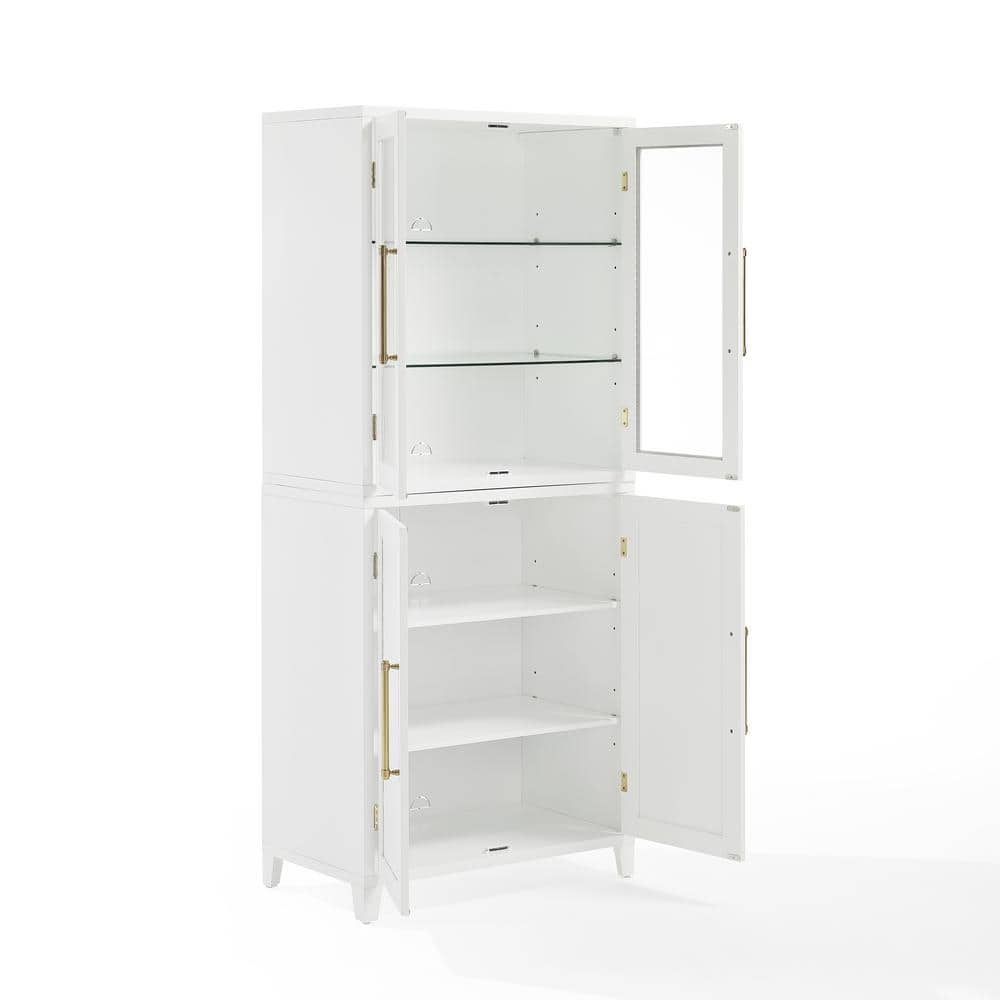 White and Gold Glass Door Curio Cabinet with Adjustable Shelves