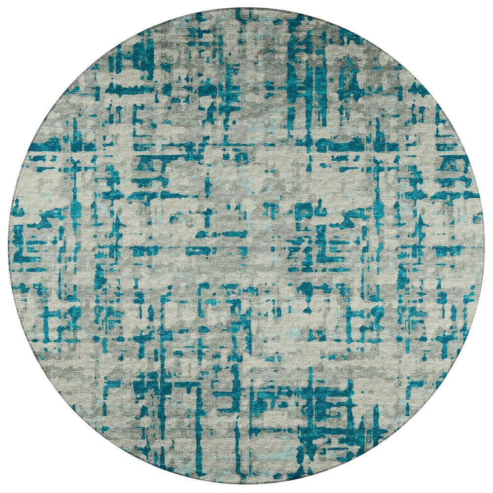 Bravado 8 ft. x 8 ft. Blue Geometric Indoor/Outdoor Washable Area Rug