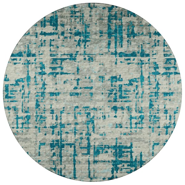 Addison Rugs Bravado 8 ft. x 8 ft. Blue Geometric Indoor/Outdoor Washable Area Rug