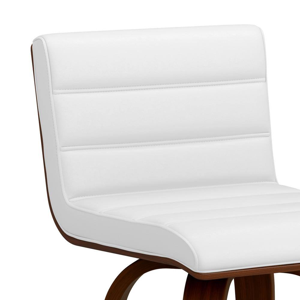 White Faux Leather and Wood Swivel Counter Stool