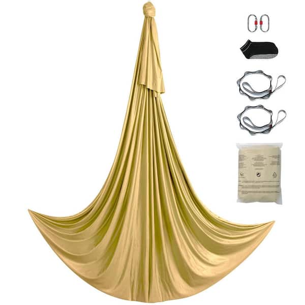 SKYSHALO Aerial Yoga Hammock & Swing, 4.4 Yards, Aerial Yoga Starter Kit in Gold, with 100gsm Nylon Fabric, Full Rigging Hardware