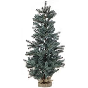 4 ft. Yardville Pine Artificial Christmas Porch Tree with Rustic Burlap Base